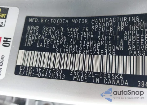 2017 Toyota Corolla Se z USA, uszkodzony, nr VIN 2T1BURHE2HC749126